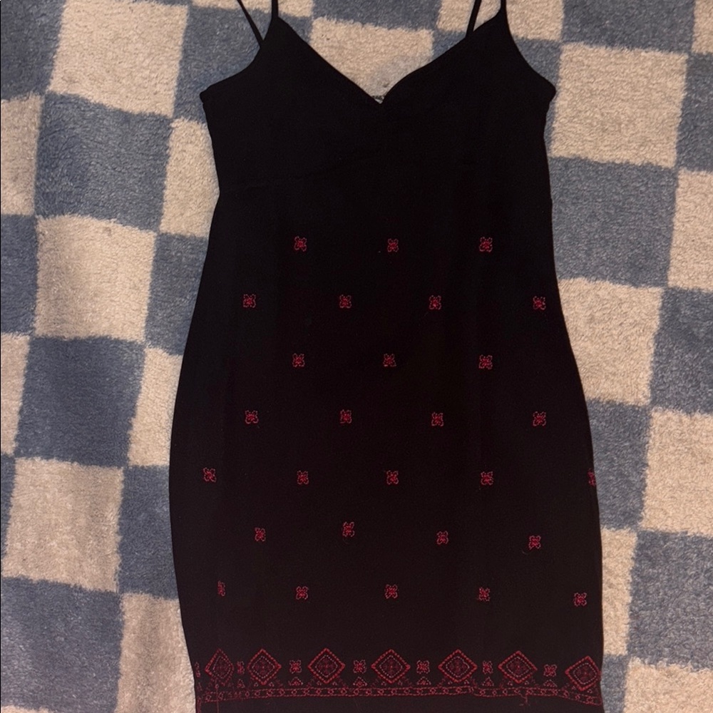 Elegant Black and Red Embroidered Dress